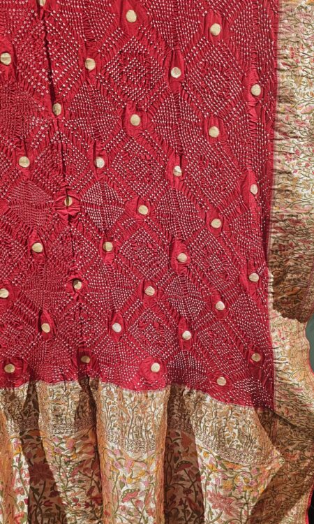 Red Bandhani Dupatta with Elegant Gold Zari Work