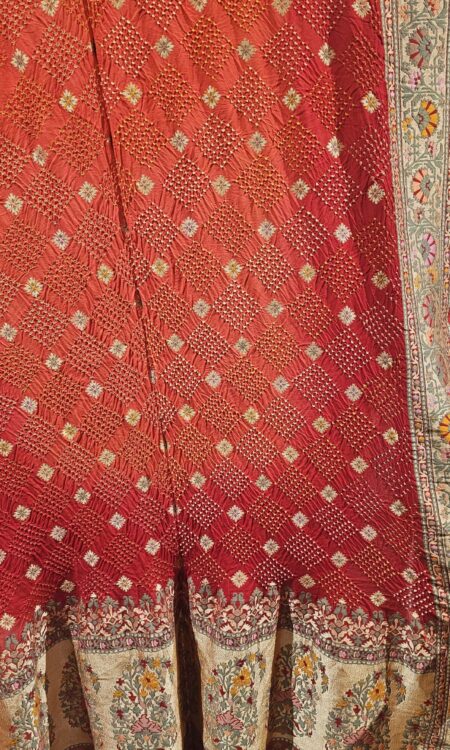 Bandhani Dupatta with Elegant Gold Zari Work