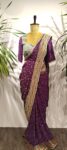 Purple Bandhani Fusion Saree Set – Pre-Draped Grace with Intricate Blouse Work