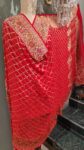 Classic Red Garchola Dupatta – Handwoven Bandhej with Meenakari Floral Border