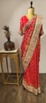 Traditional Red Bandhani Saree with Meenakari Motifs and Handcrafted Gotapatti & Dori work
