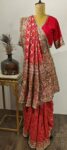 Heavily Embellished Red Bandhani Saree with Raidana Weave & Doli-Baraat Zardozi Work.