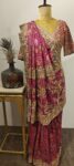 Vanaspati Royalty – Wine Bandhani Saree with Intricate Jungle Motifs & Zardozi Work