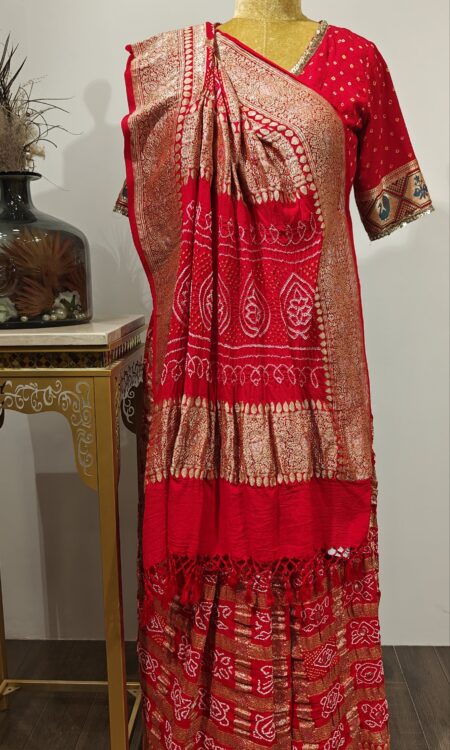Rajwada Red Bandhej with Royal Zari Weave.