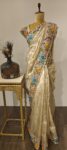 Golden Melody – Hand-Embroidered Tissue Saree with French Knot Detailing