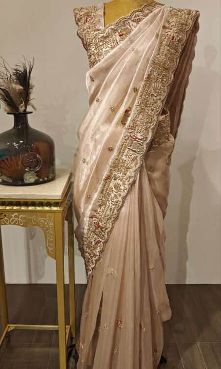 Khusbhoo – Elegant Tissue Silk in Soft Peach with Regal Detailing