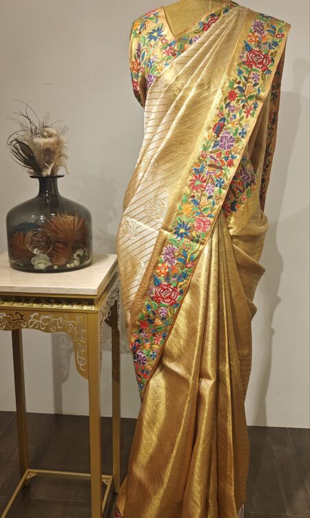 Golden Grace – Kanchi Saree with Intricate Floral Border