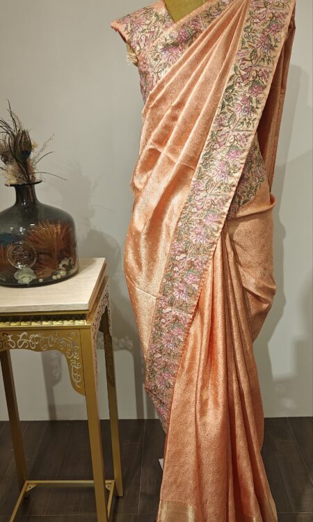 Sitara – Self-Woven Kanchi Saree in Gold with Threaded Blooms