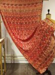 Puspanjali: Red  Dupatta with Golden Saree Weaving & Floral Meenakari
