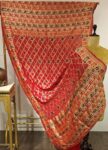 Swan Symphony: Handwoven Red Bandhani with Royal Motifs