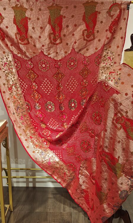 Lal Nritya Rupaka: Bandhani Dupatta with Ethnic Doll Art