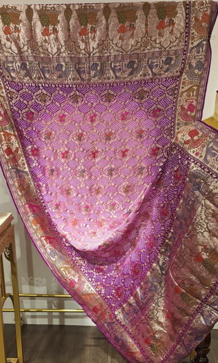 Meenakshi: Purple to Pink Bandhani Dupatta with Meenakari-Inspired Weaves