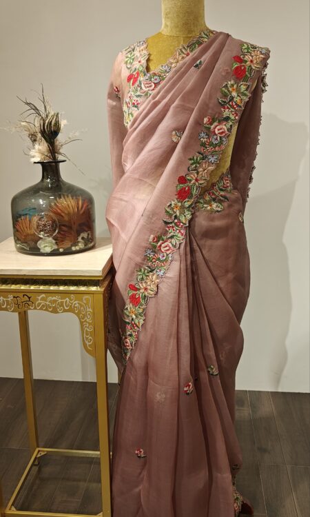 Saanjh Blush: Subtle Pink Elegance with Blooming Threadwork