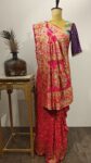 Cultural Charm: Pink Bandhej Saree with Multicolor Meenakari floral design.