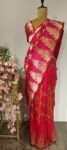 Rakt Kamal: Banat Silk in Crimson Red with Zari Leaf-Flower Weaves