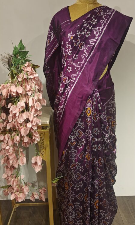 Janani: Purple Handwoven Ikat Saree with Abstract Motif Play
