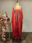 Ruhani Red Kaftan & Skirt Ensemble with Gota Highlights