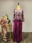 Contemporary Couture: Wine Drape Skirt with Embroidered Jacket