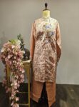 Peach Threaded Elegance Cord Set with Highlight Embroidered Neck