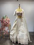 Misri: Classic Ivory Banarasi Kali Lehenga with Heavily Threaded Blouse