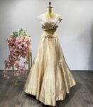 Ziba: Heritage Tissue Lehenga in Gold Hues with Layered Neckline Blouse