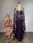 Floral Drama – purple Cape Set with Drape Skirt & Cutout Blouse