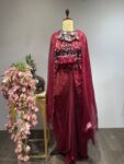 Tamanna Tassel Set: Maroon Drape with Statement Shell Work