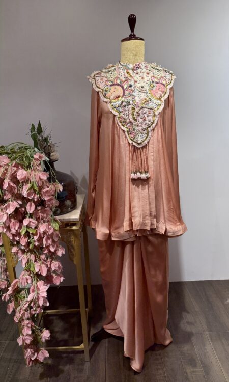 Blush Bloom Drape Skirt & Ornate Cape with Pearl Tassels