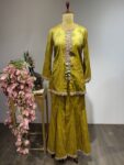 Floral Print Mehendi Green Sharara with Scallop Border & Tassel Details