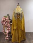 Royal Mustard Fusion Set with Draped Skirt, Zardozi Embroidery & Hanging Tassels