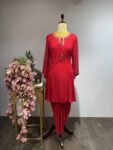 Timeless Leheria Kurta & Red Draped Dhoti Pant Set