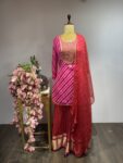 Gulaabi Leheria Set with Contrasting Orange Skirt & Dupatta