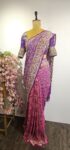 Ombre pink purple bandhani saree