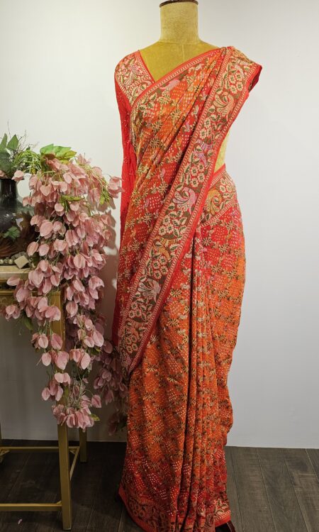 Ombre Orange Bandhani saree
