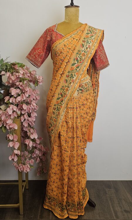 Yellow bandhani saree
