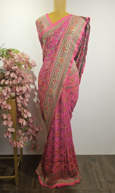 Pink Bandhani saree