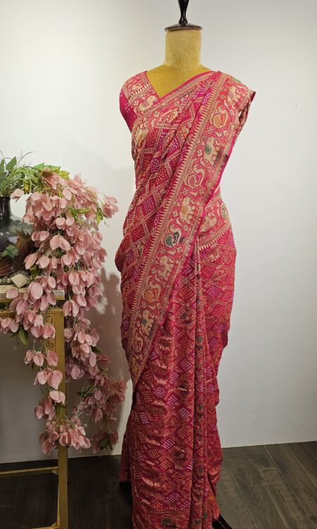 Pink bandhani saree