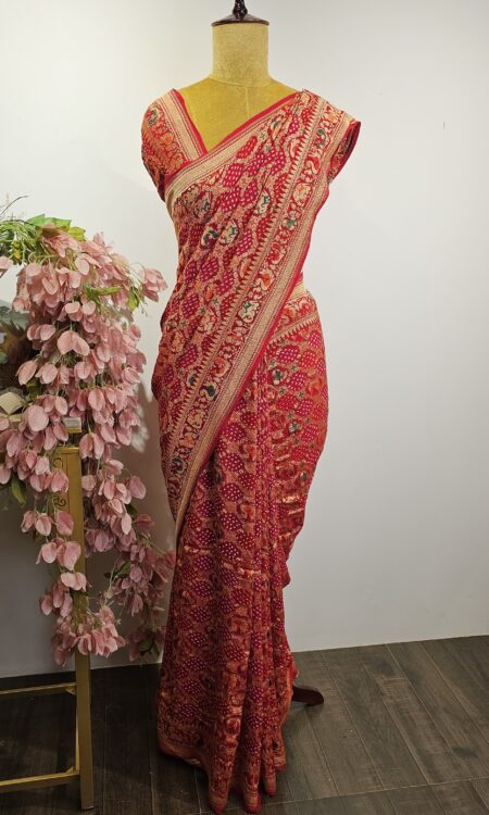 Red bandhani saree