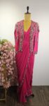 Rani pink colour drape saree pair with bead work jacket