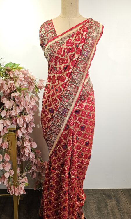 Red colour bandhani saree