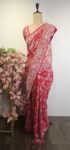 Red colour bandhani saree with meenakari weave