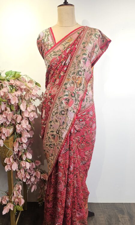 Red colour bandhani sareee