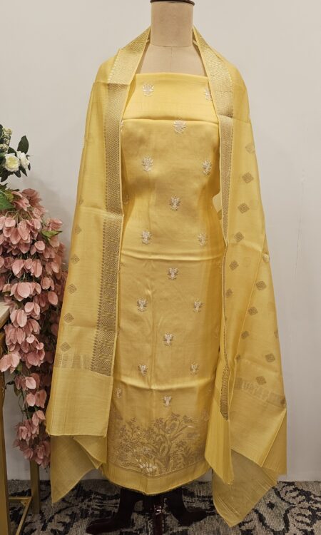 Yellow colour unstitched suit
