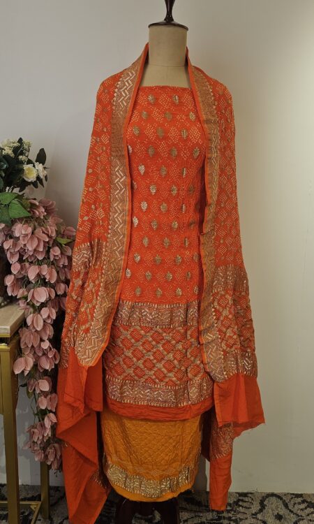 Yellow Ombre bandhani unstitched suit
