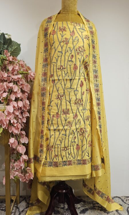 Yellow colour unstitched suit