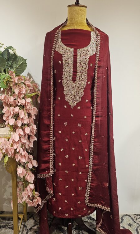 Maroon colour unstitched suit