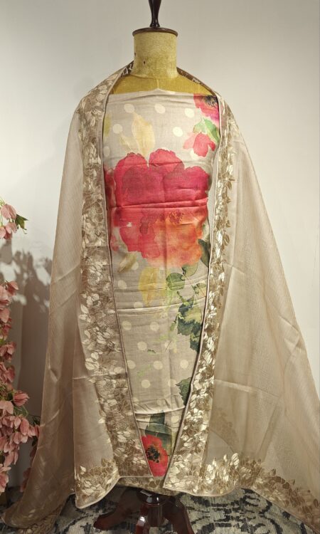 Tussar unstitched suit