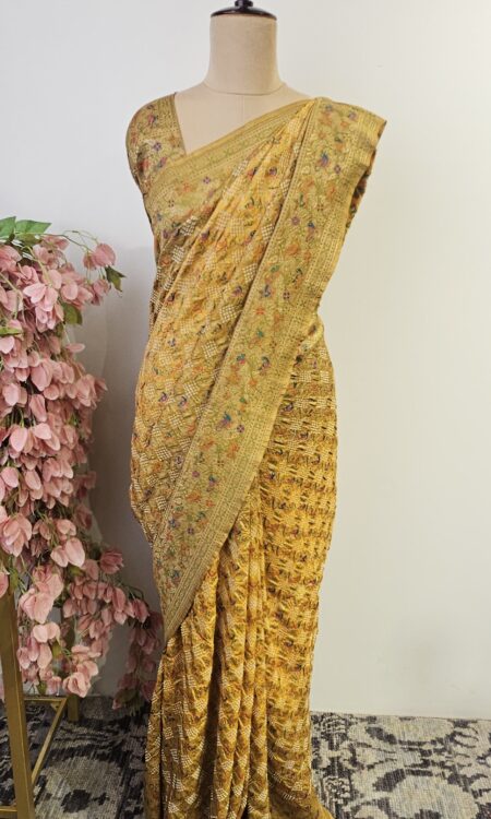 Banarasi Silk bandhani with meenakari