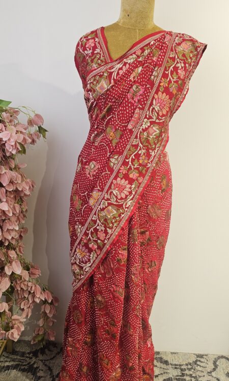 Georgette bandhani with meenakari