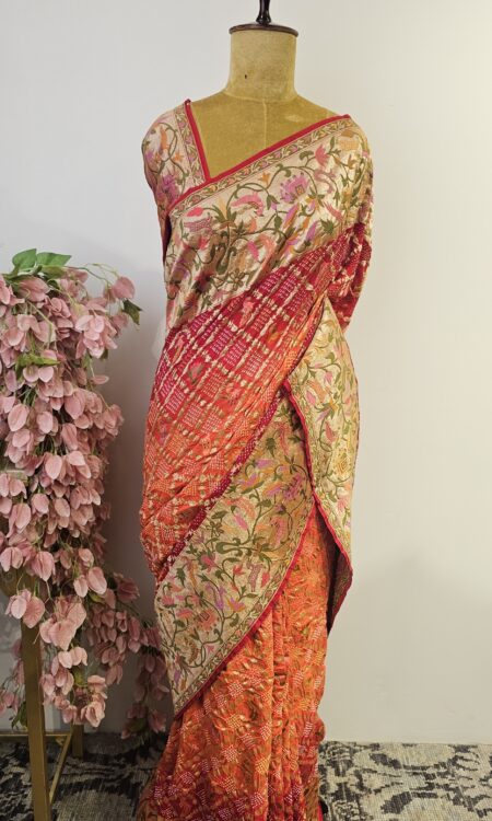 Pilia Georgette bandhani saree with paithani border